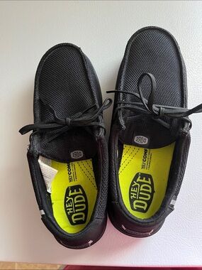 Hey Dude Black Slip-On Loafers with Neon Yellow Insoles